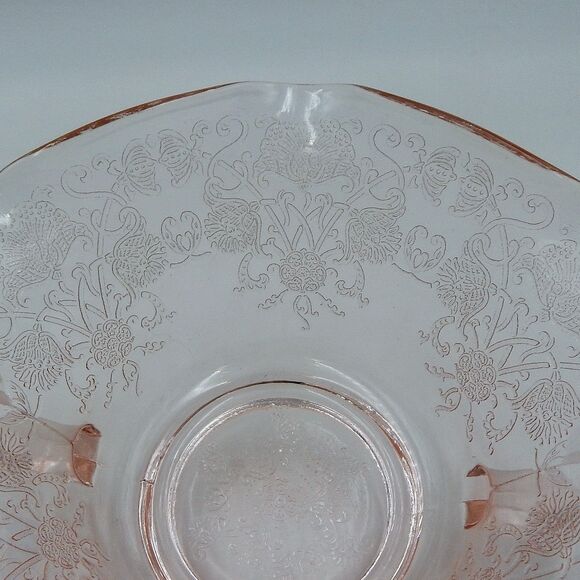 Hazel Atlas Florentine Poppy Pink Depression Glass Two-Handle Soup Nut Bowl Pair - Picture 8 of 9